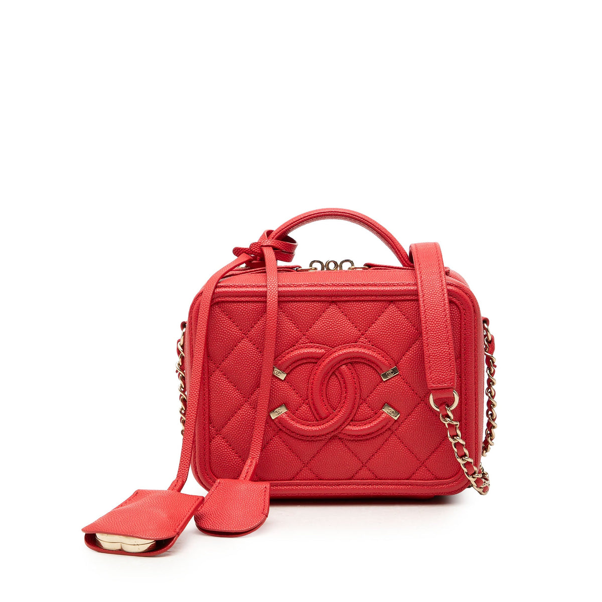Chanel Small Caviar CC Filigree Vanity Case — Red
