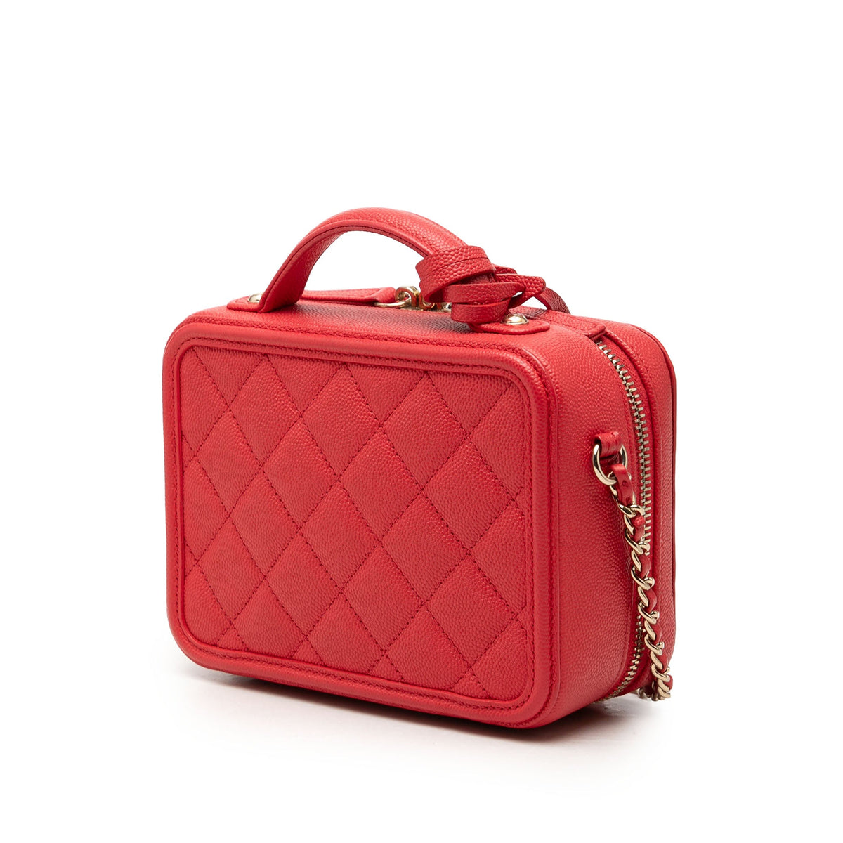 Chanel Small Caviar CC Filigree Vanity Case — Red