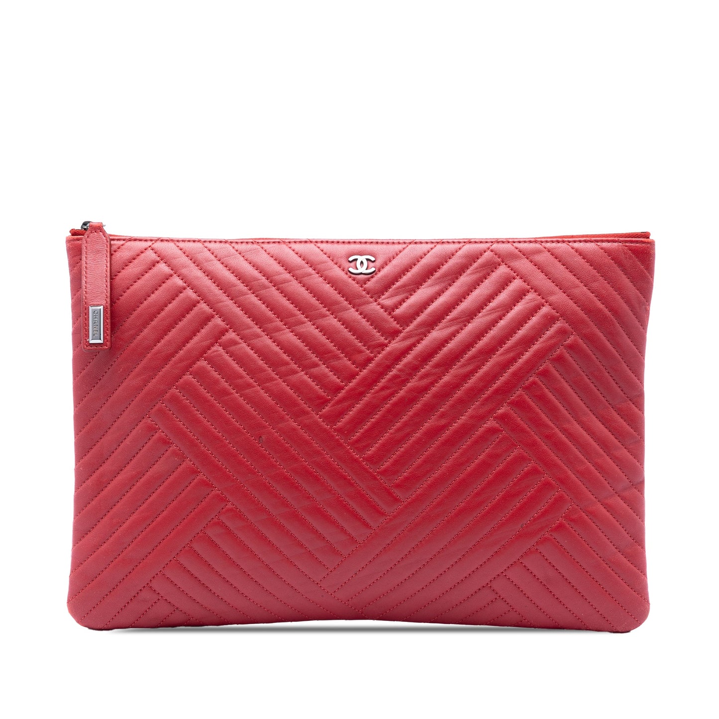 Chanel Large Diagonal Quilted Lambskin O Case Clutch