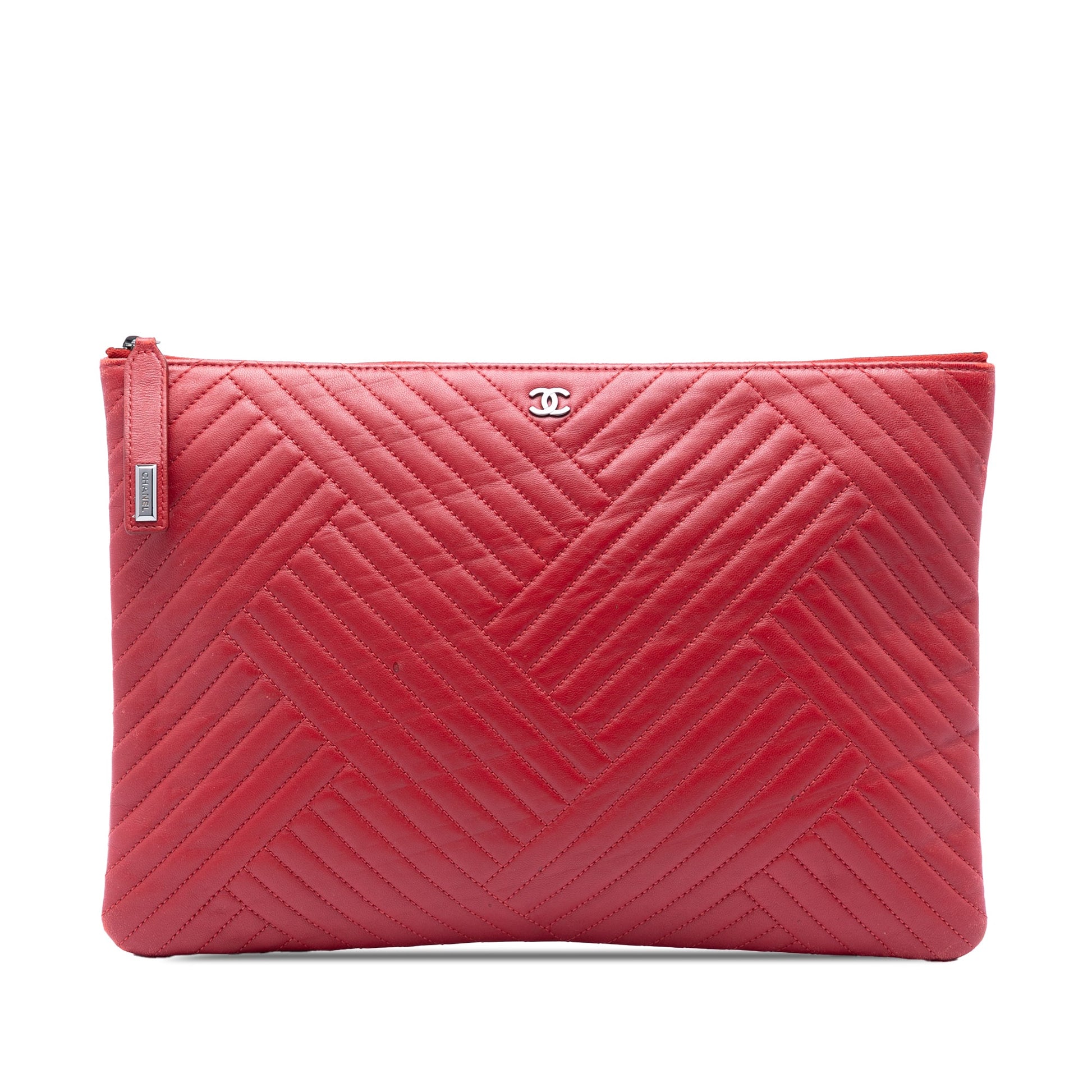 Chanel Large Diagonal Quilted Lambskin O Case Clutch