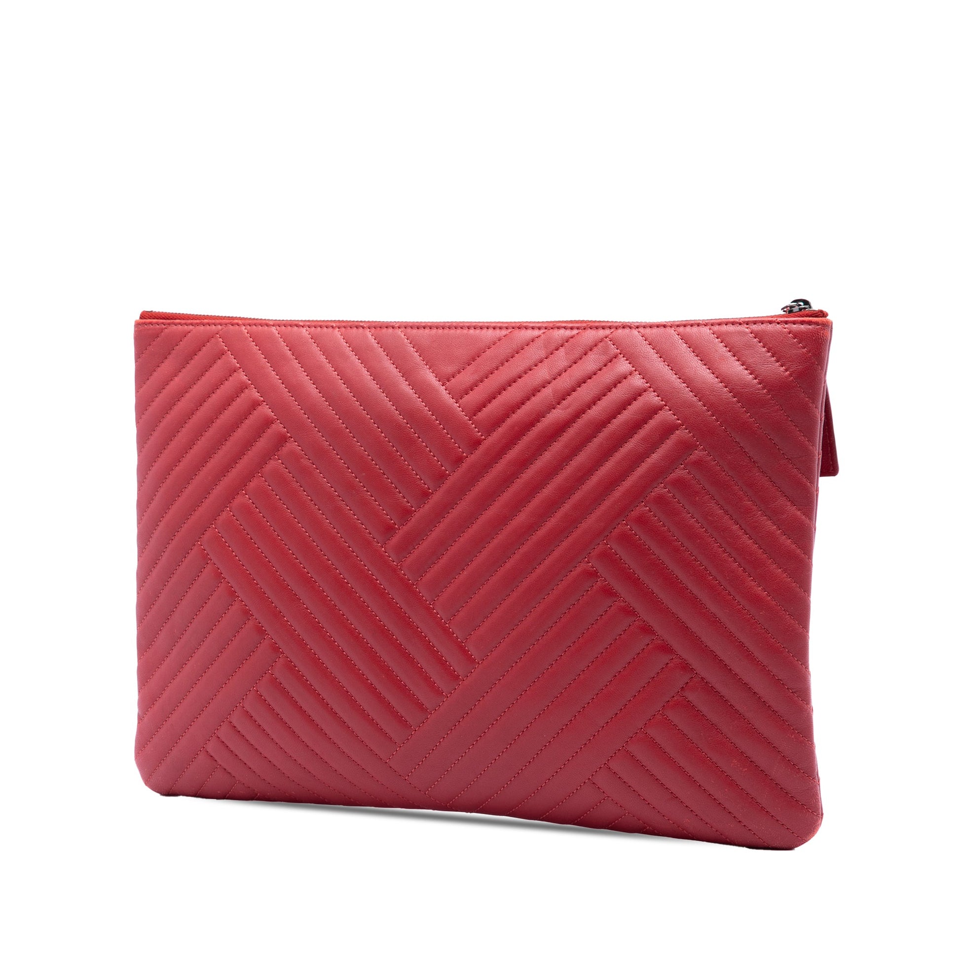 Chanel Large Diagonal Quilted Lambskin O Case Clutch