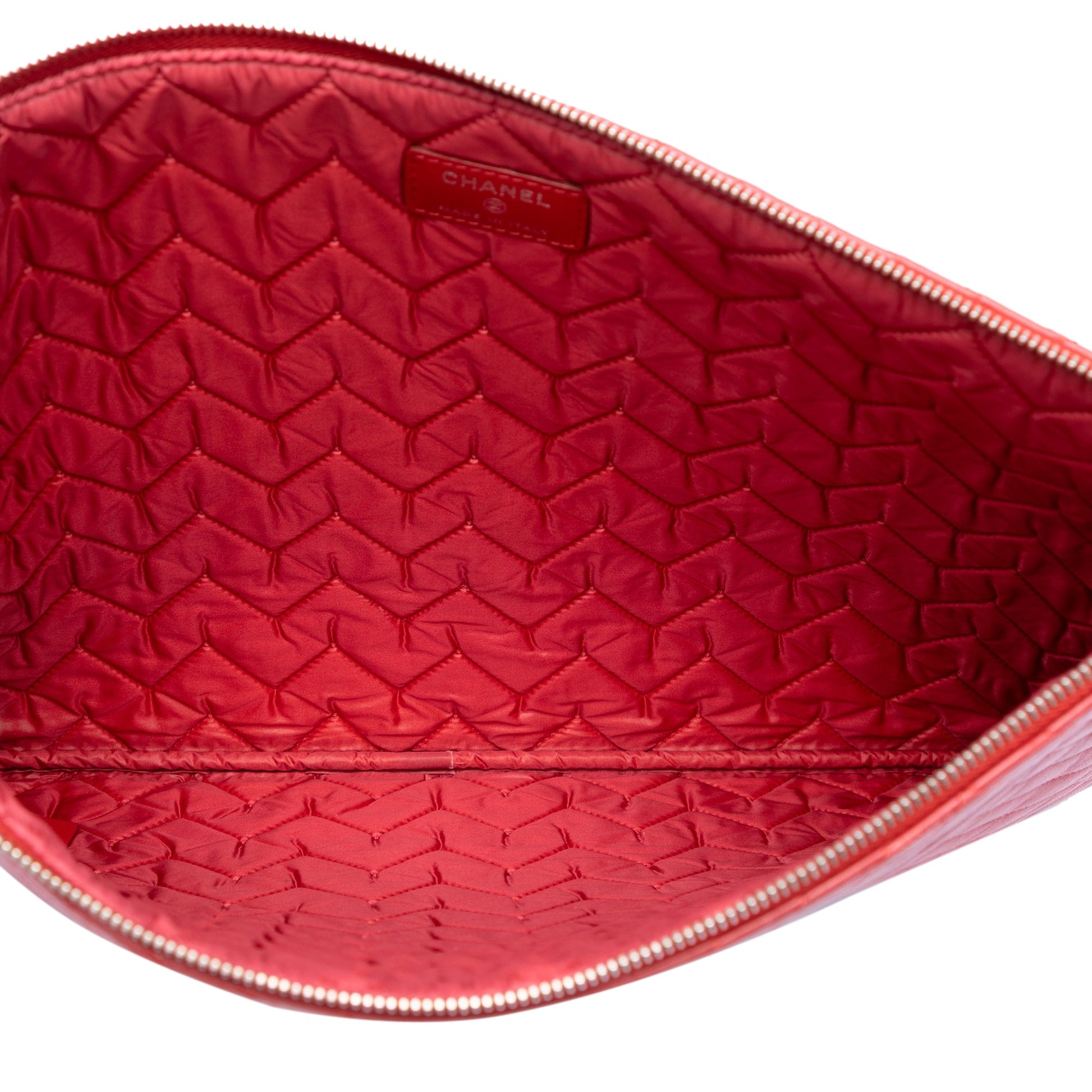 Chanel Large Diagonal Quilted Lambskin O Case Clutch