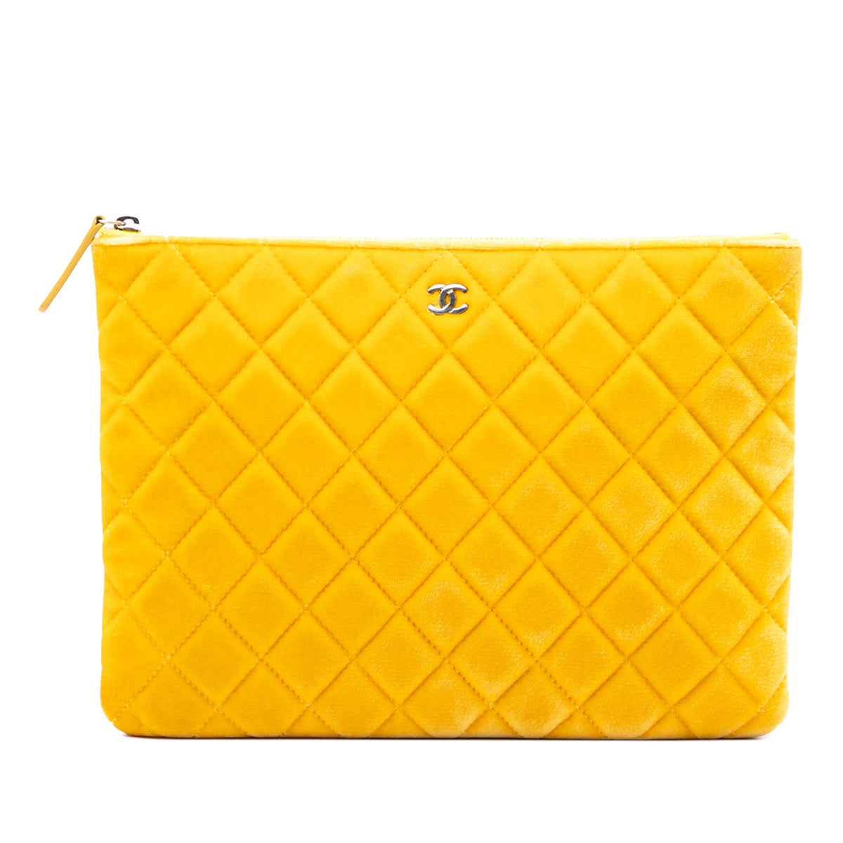 Chanel Medium CC Quilted Velvet O Case Clutch — Yellow