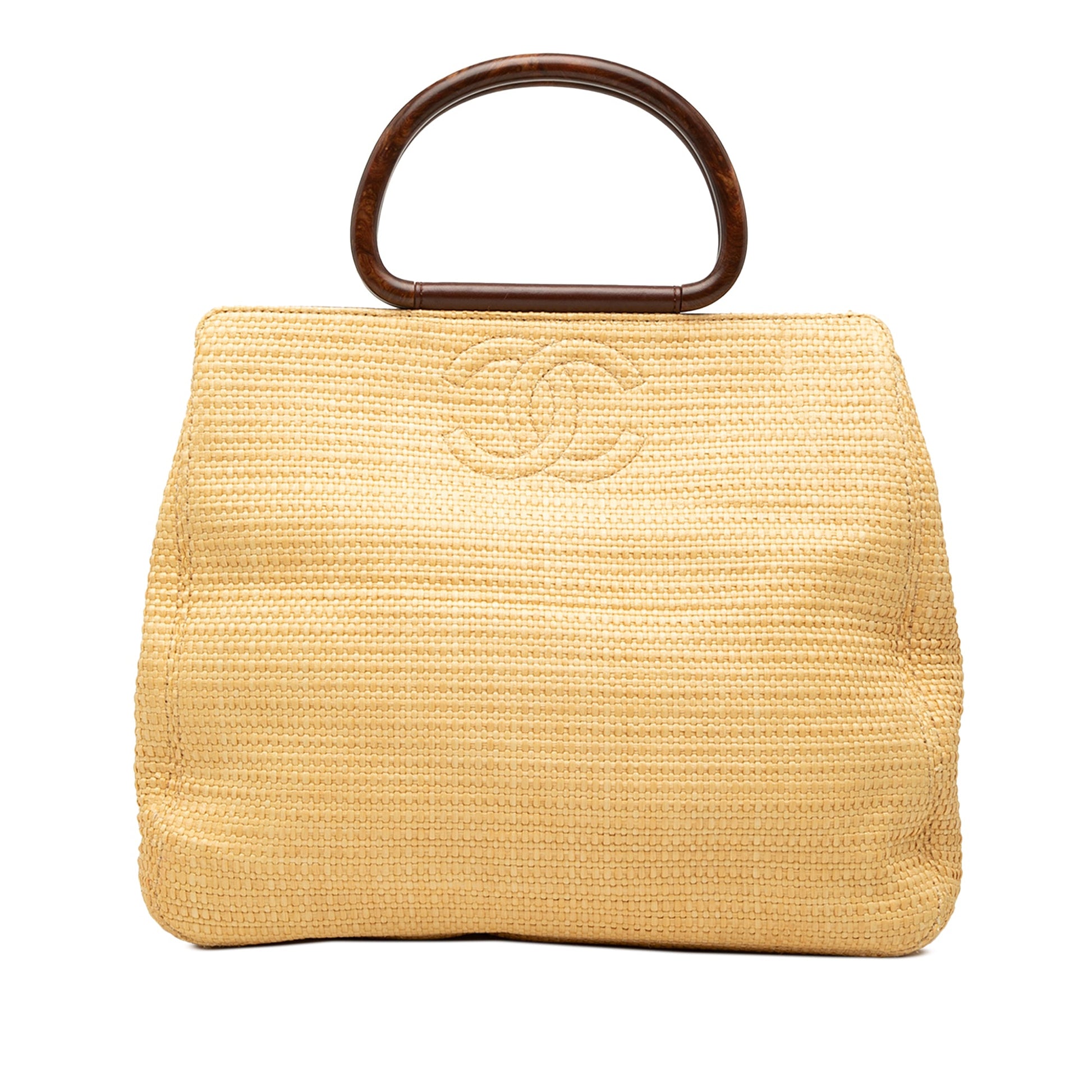 Chanel CC Raffia Wood Top Handle Tote