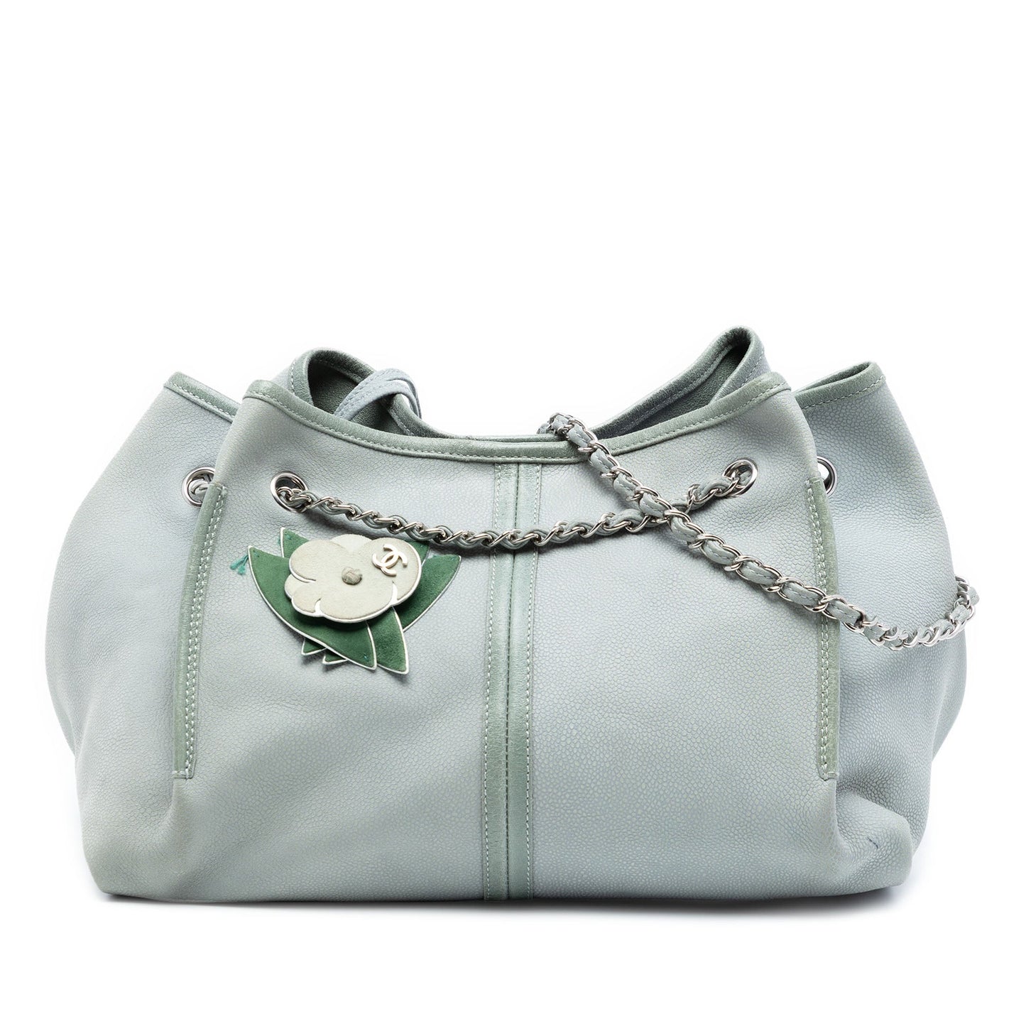 Grained Nubuck Camellia Patch Shopping Tote