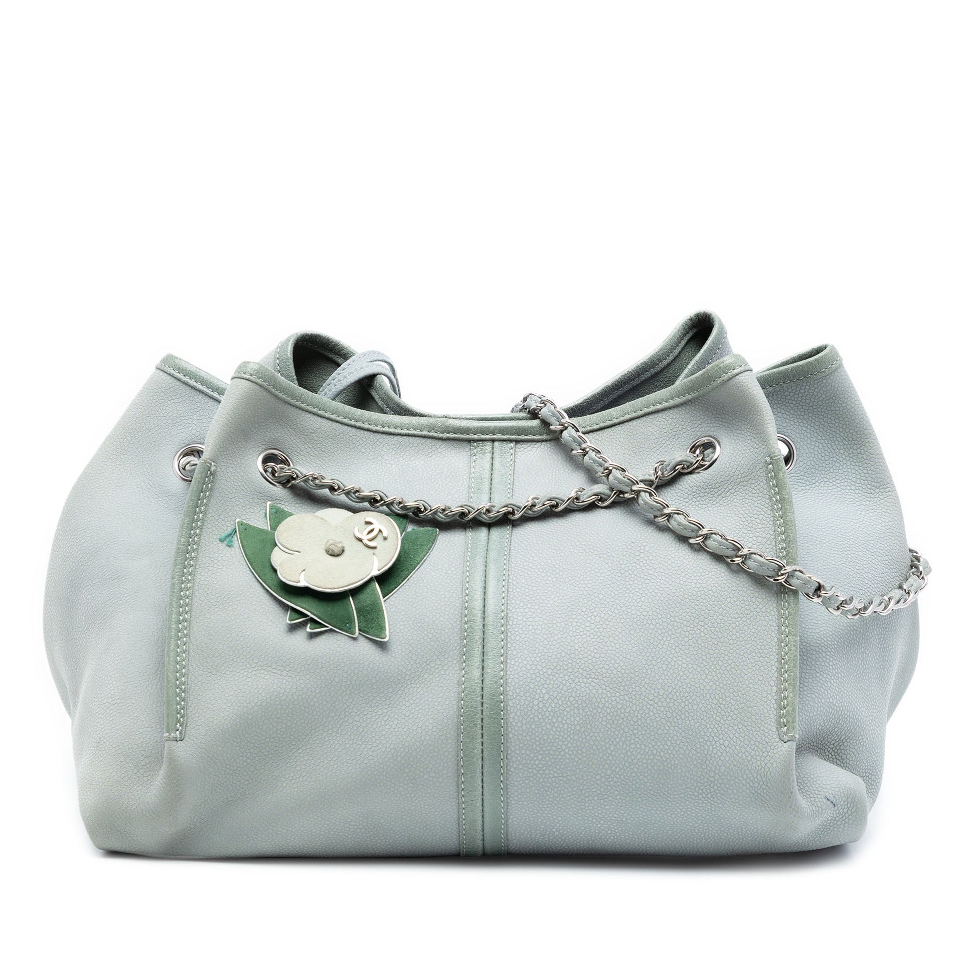 Grained Nubuck Camellia Patch Shopping Tote