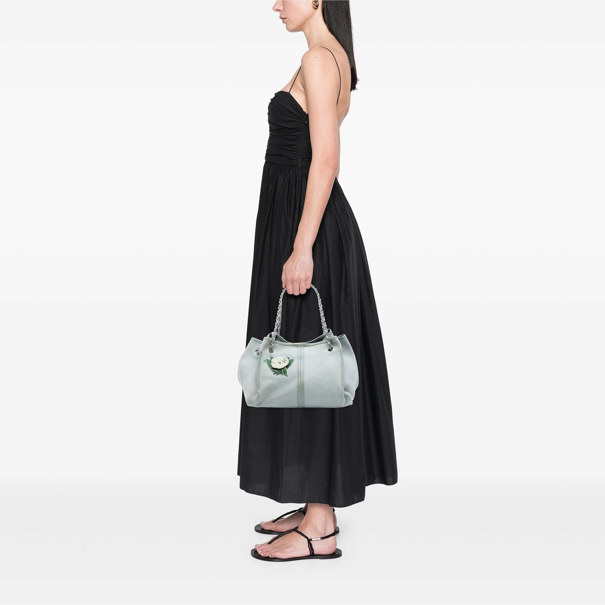 Grained Nubuck Camellia Patch Shopping Tote