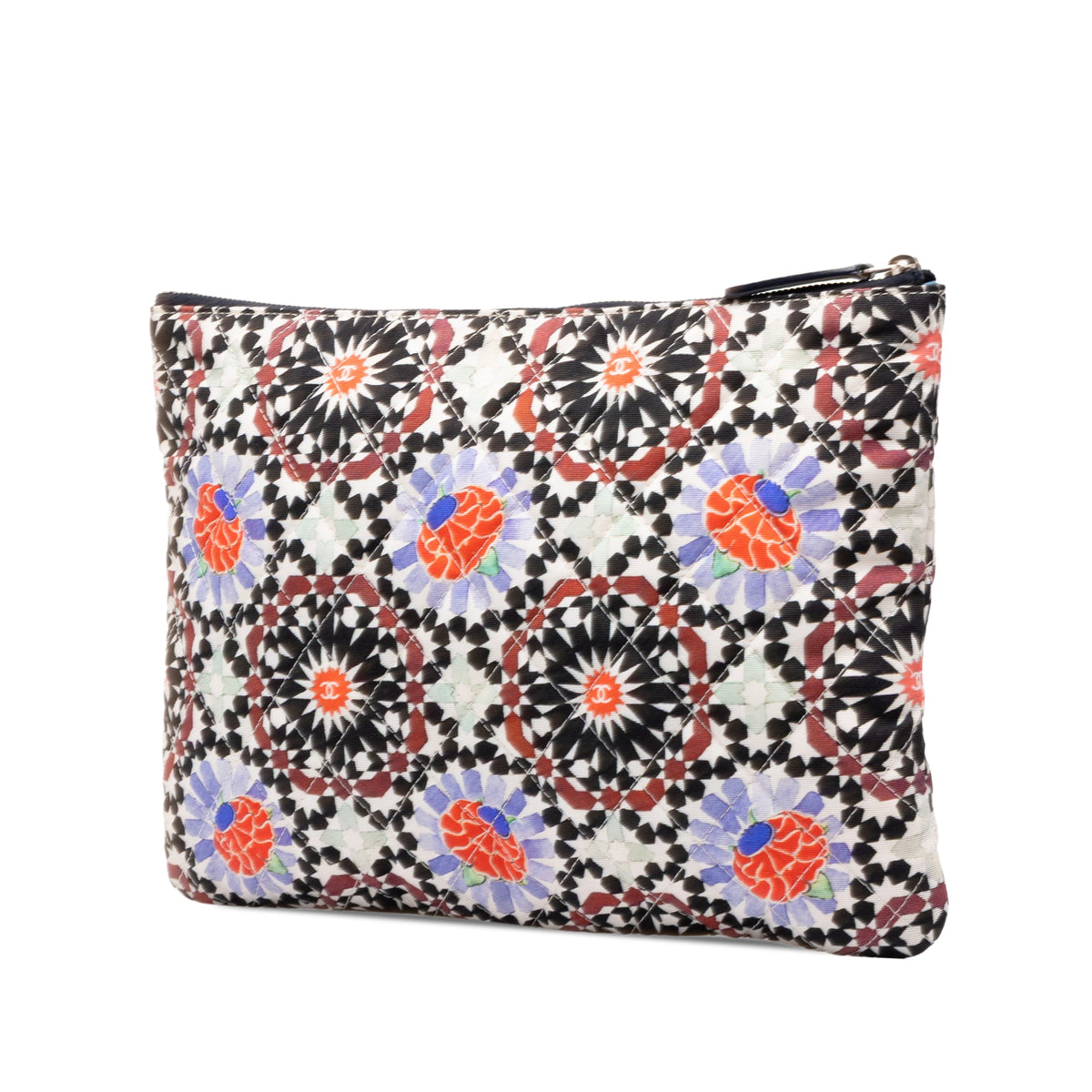 Chanel Paris Dubai Medium Quilted Printed Canvas O Case Clutch — White