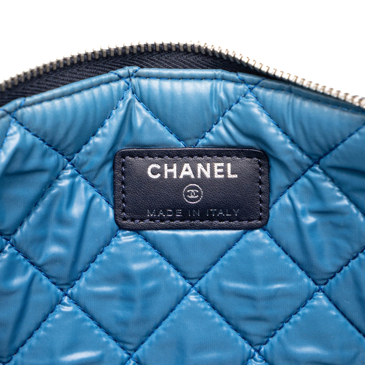 Chanel Paris Dubai Medium Quilted Printed Canvas O Case Clutch — White
