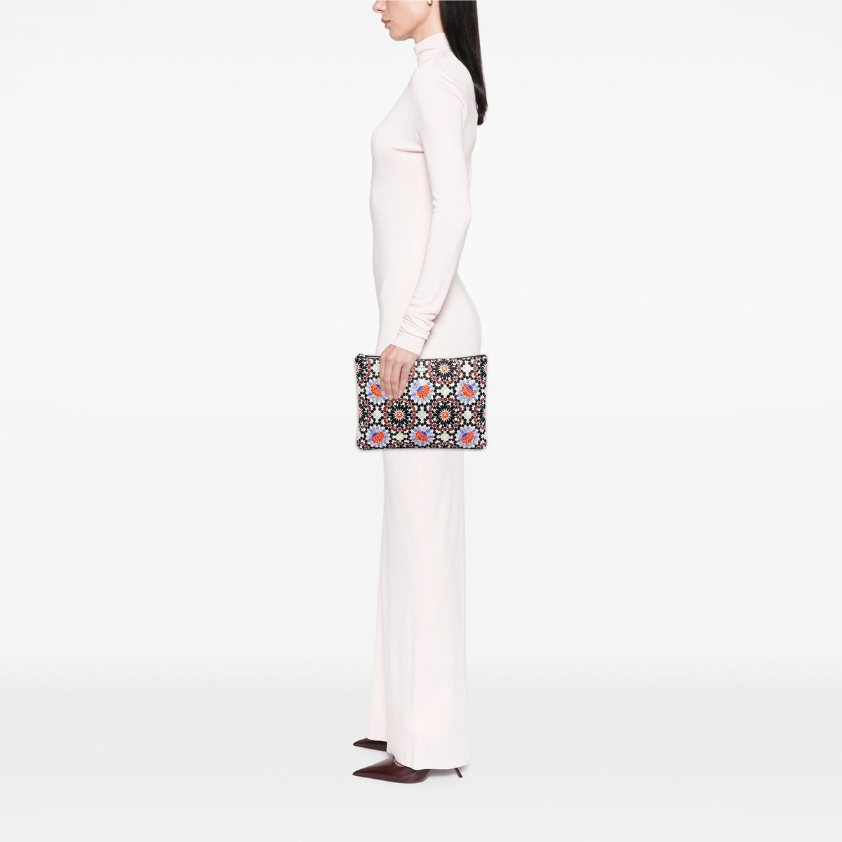 Chanel Paris Dubai Medium Quilted Printed Canvas O Case Clutch — White