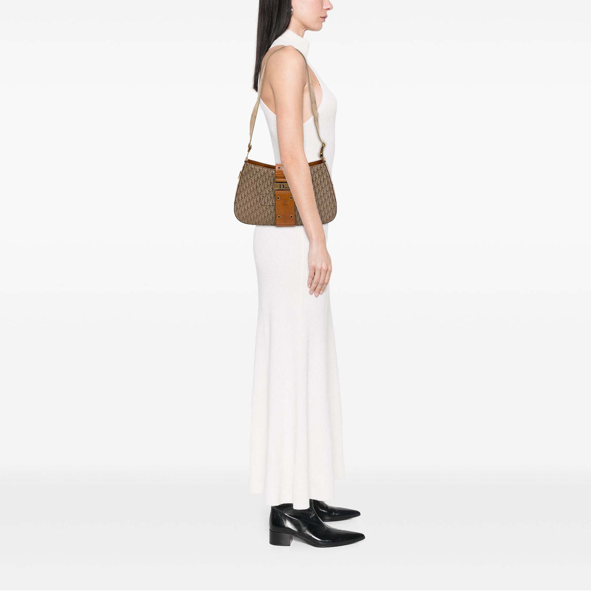 Dior Diorissimo Trotter Canvas Street Chic Columbus Shoulder Bag — Beige