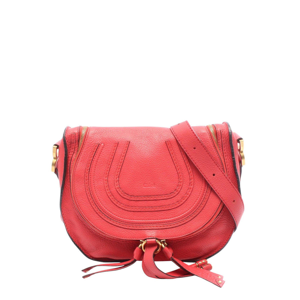 Chloé Medium Grained Calfskin Marcie Saddle Crossbody — Red