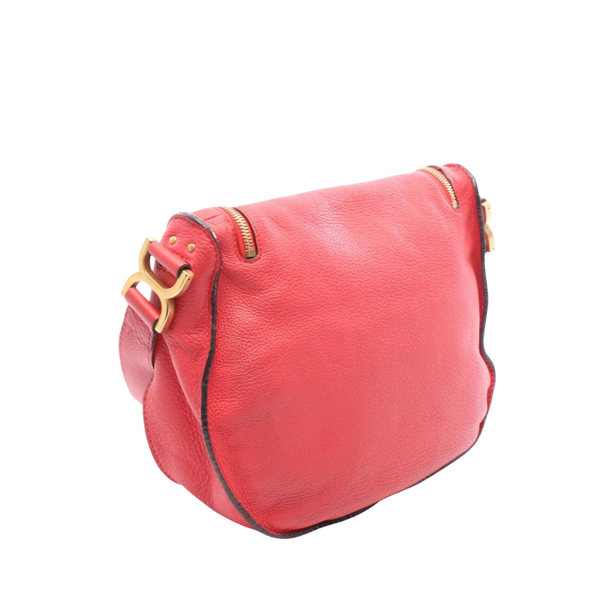 Chloé Medium Grained Calfskin Marcie Saddle Crossbody — Red
