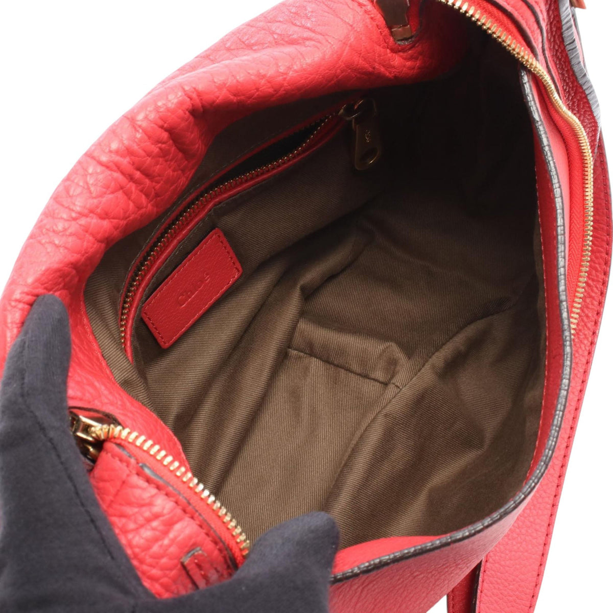 Chloé Medium Grained Calfskin Marcie Saddle Crossbody — Red
