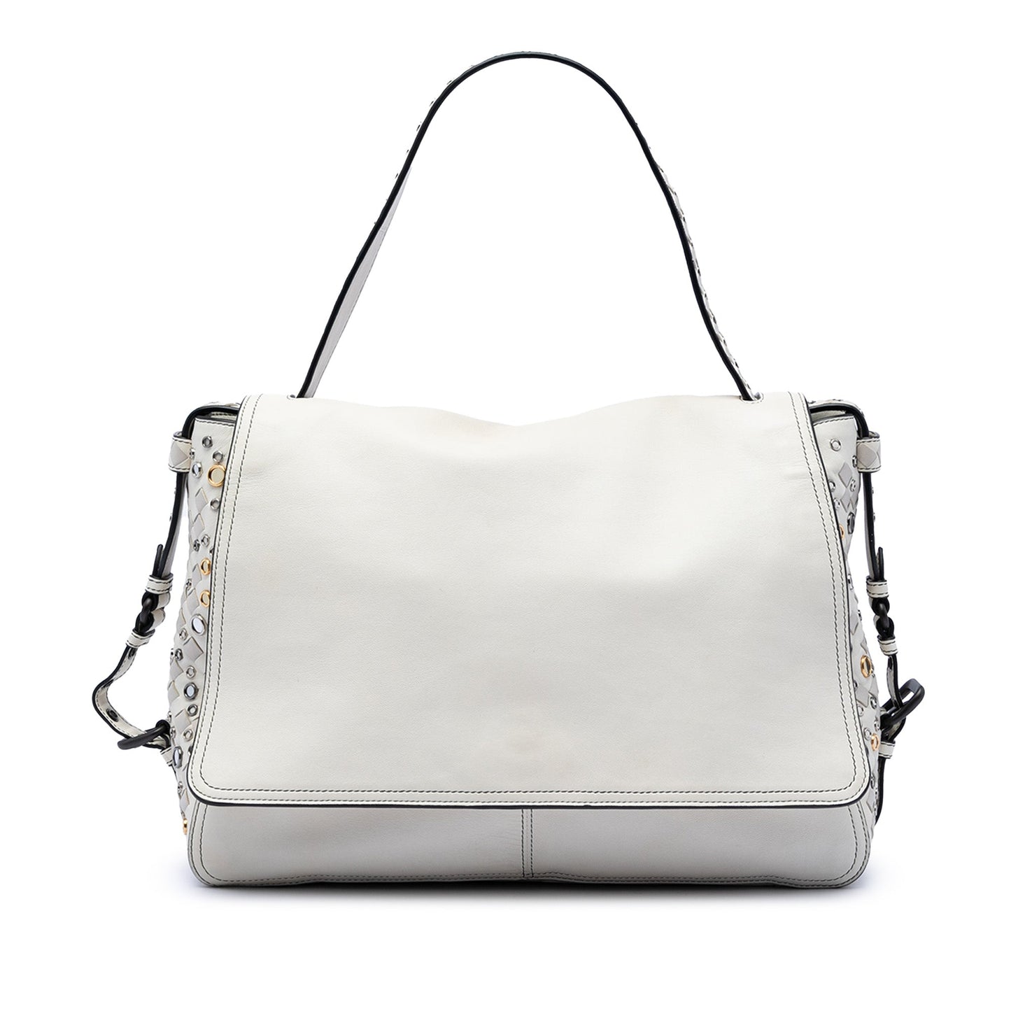 Bottega Veneta Intrecciato Trimmed Lambskin Grommet Top Handle Bag