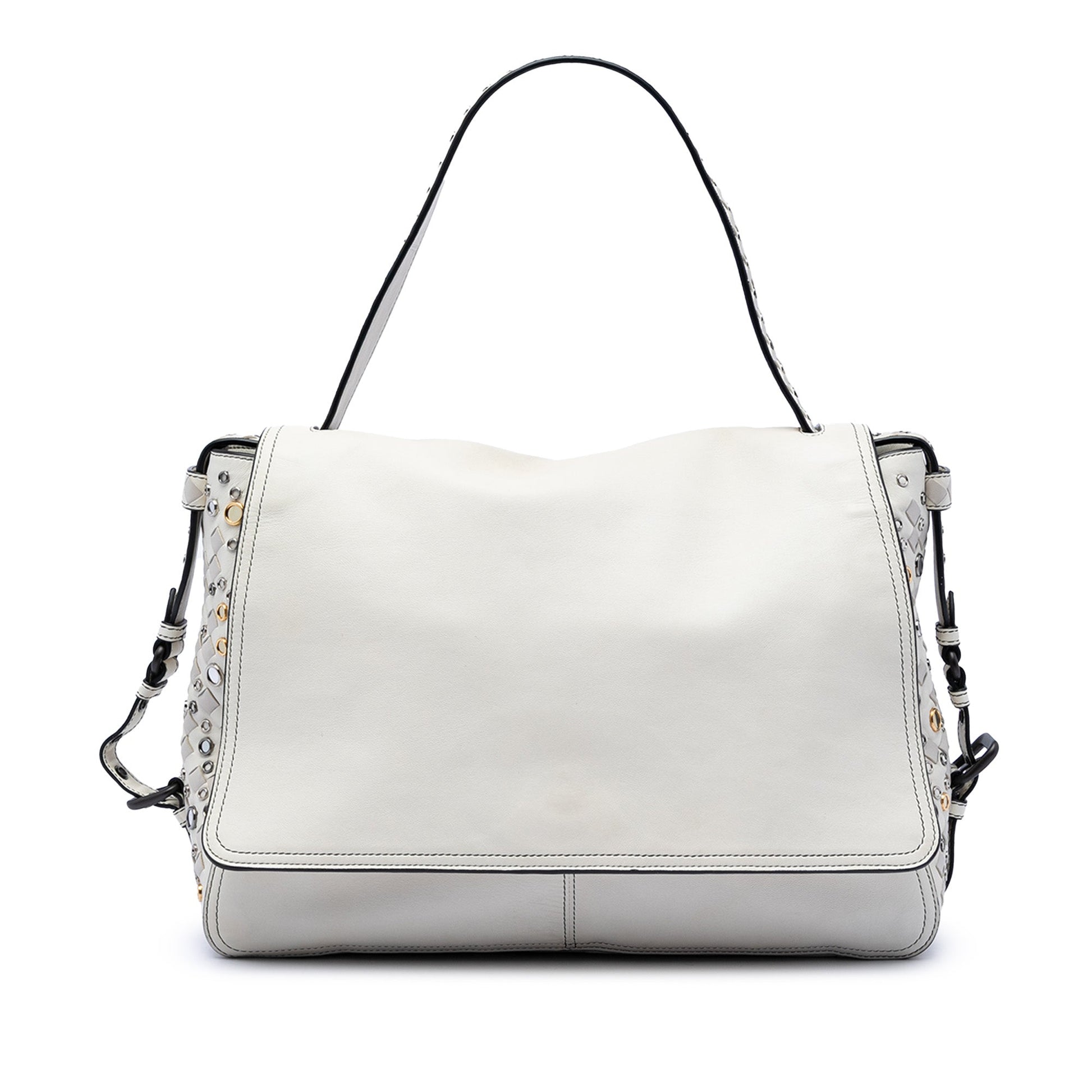 Bottega Veneta Intrecciato Trimmed Lambskin Grommet Top Handle Bag
