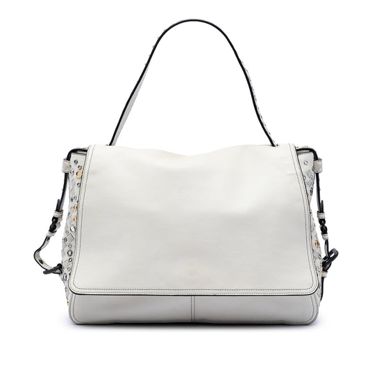 Bottega Veneta Intrecciato Trimmed Lambskin Grommet Top Handle Bag