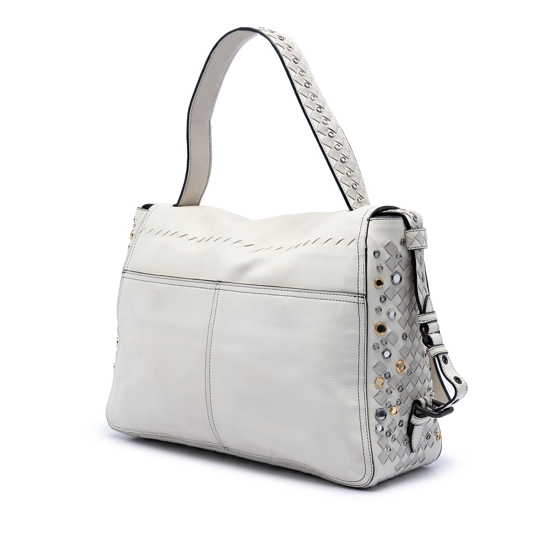 Bottega Veneta Intrecciato Trimmed Lambskin Grommet Top Handle Bag