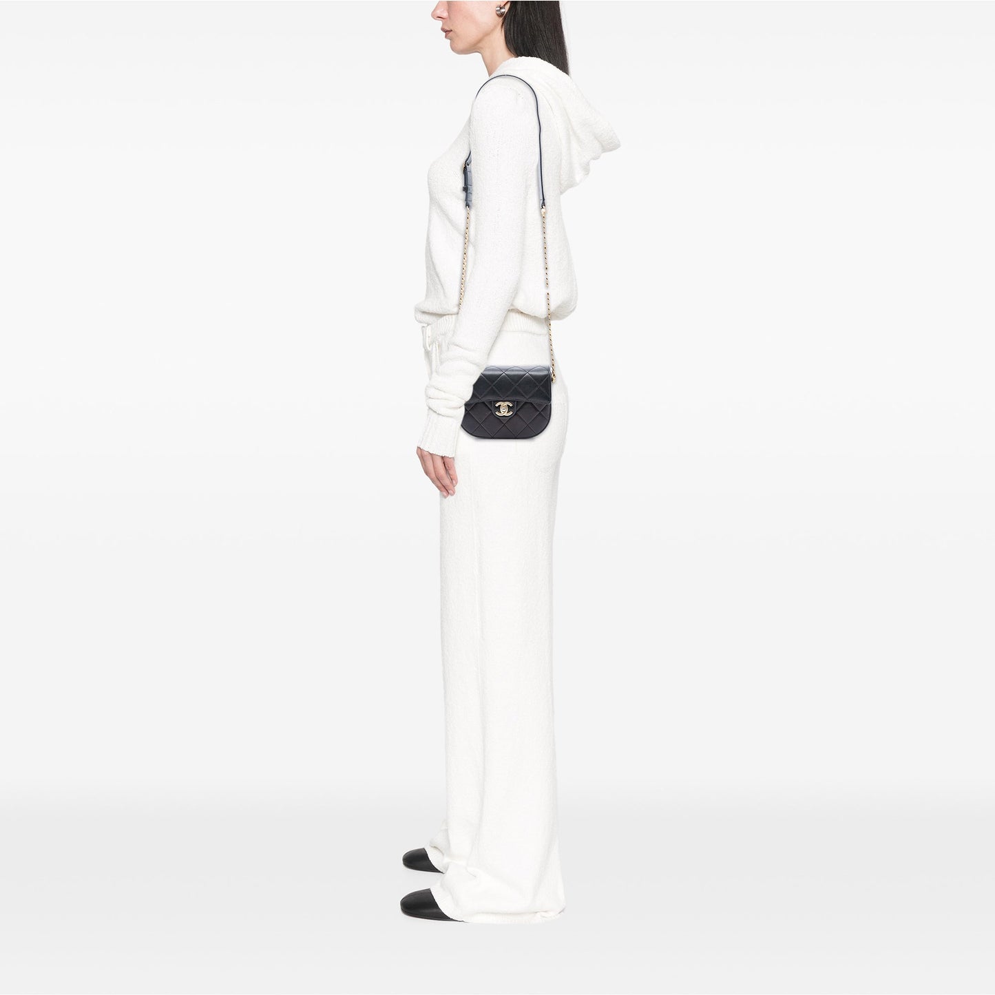Chanel Mini CC Quilted Shiny Calfskin Round Moon Messenger Flap