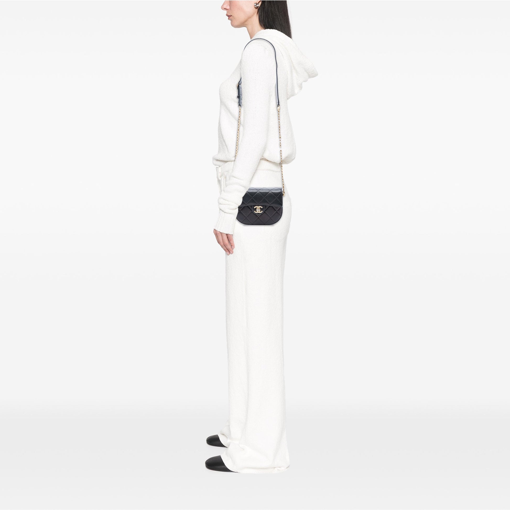 Chanel Mini CC Quilted Shiny Calfskin Round Moon Messenger Flap