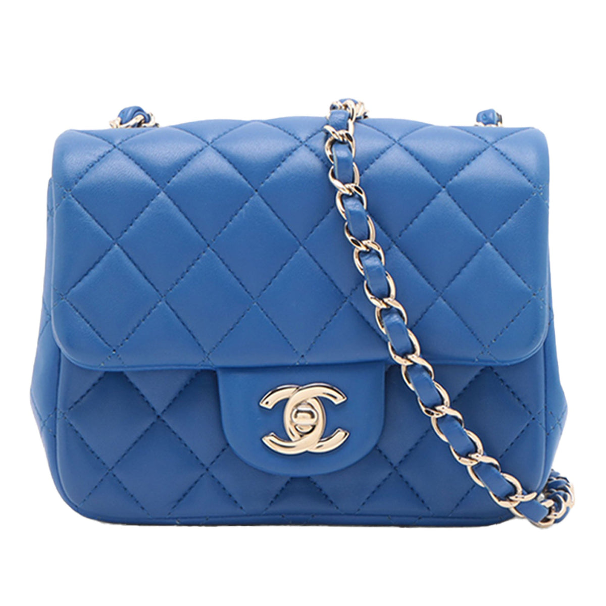 Chanel Mini Square Classic Lambskin Single Flap — Blue