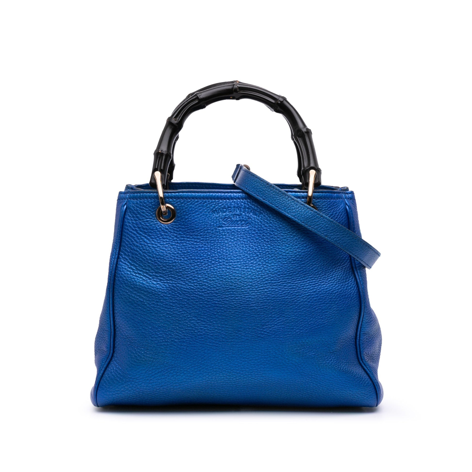 Gucci Small Metallic Calfskin Bamboo Shopper Satchel