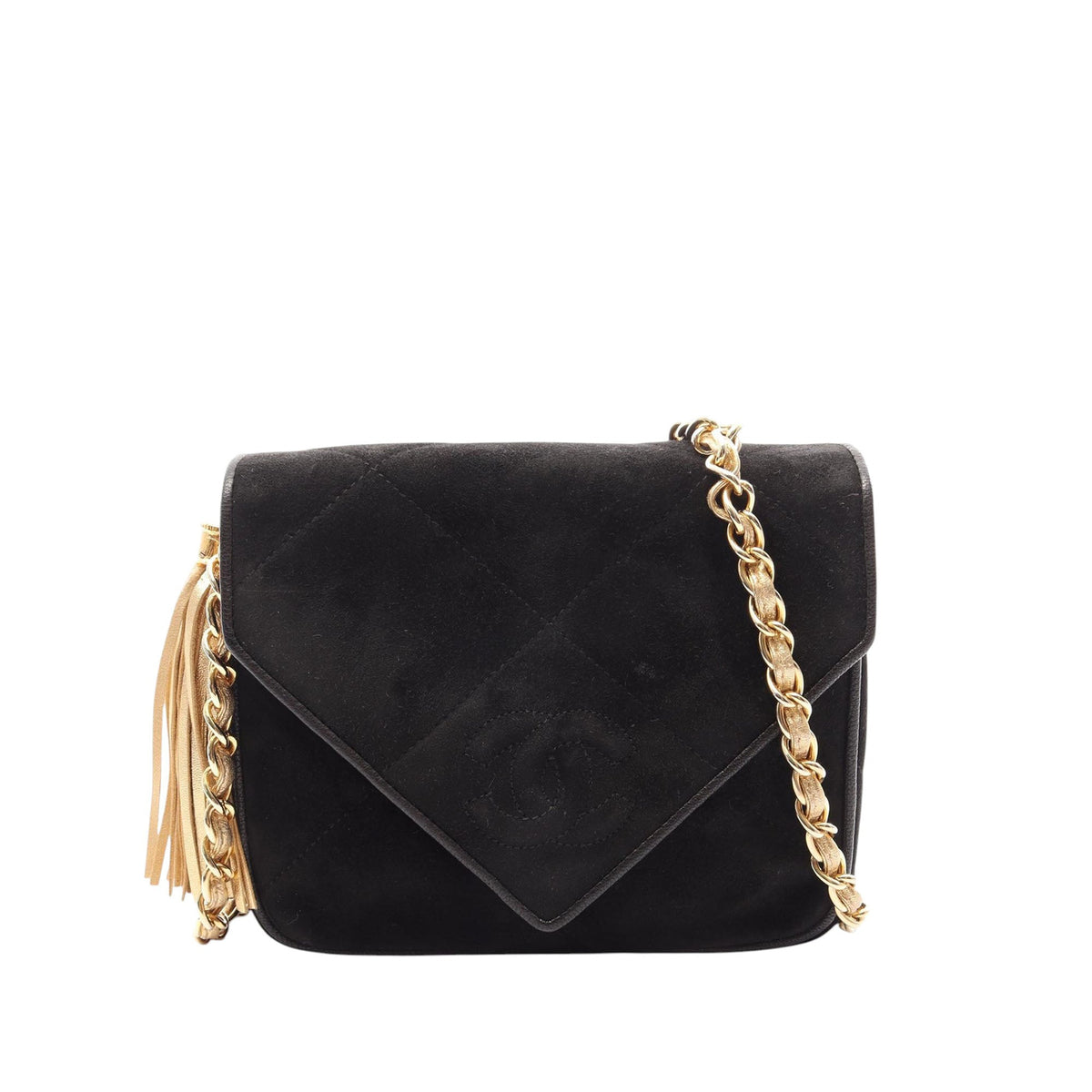 Chanel CC Suede Tassel Crossbody — Black