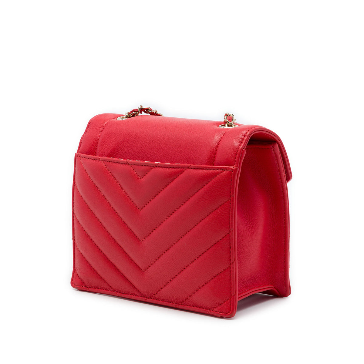 Chanel Small CC Chevron Calfskin Envelope Flap — Red