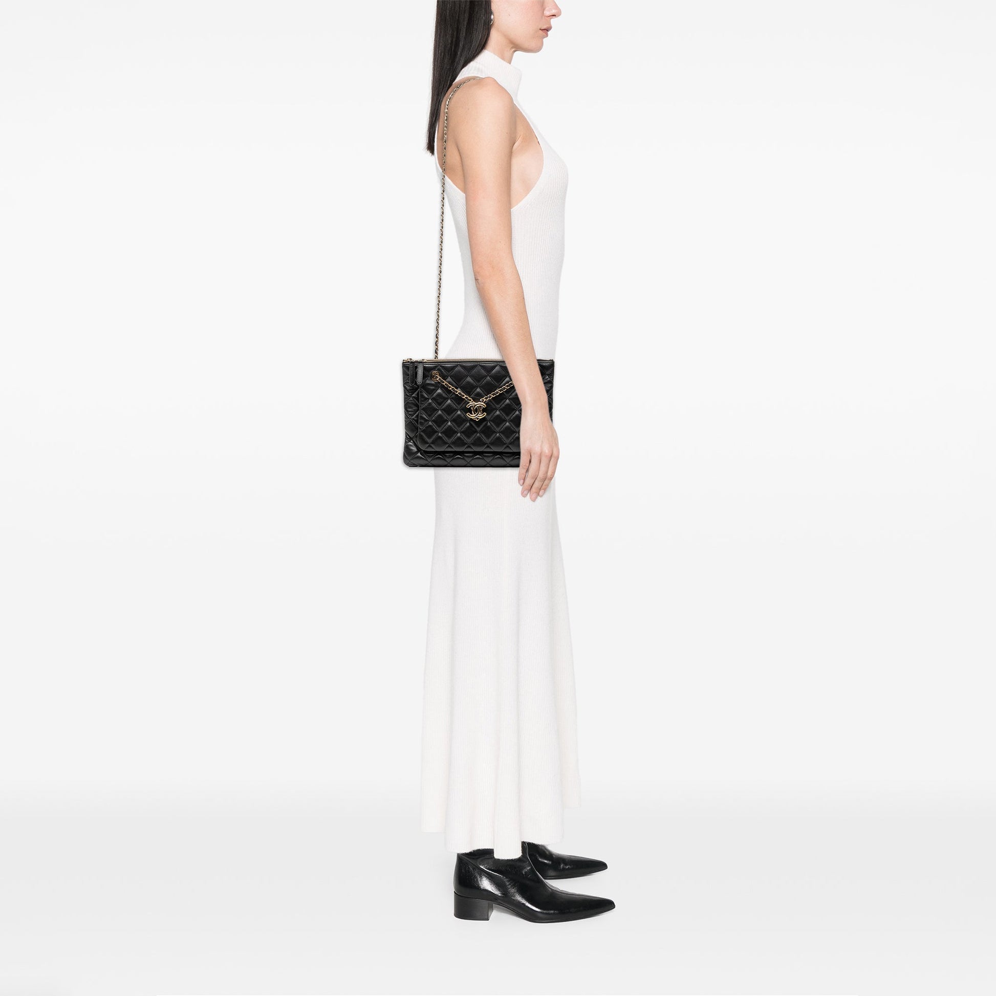 Chanel CC Quilted Lambskin Double Zip Crossbody