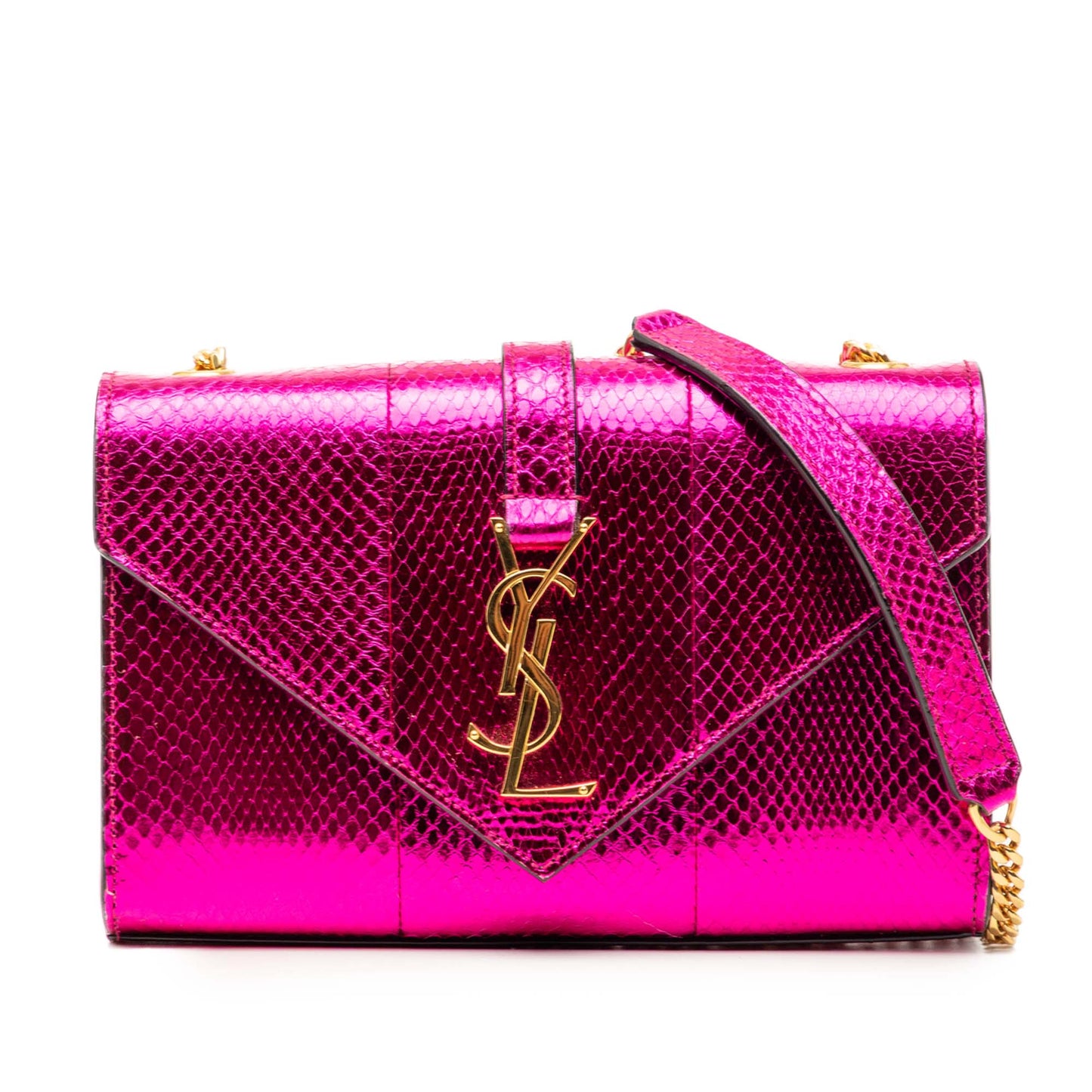 Saint Laurent Small Metallic Python Embossed Leather Monogram Envelope Bag