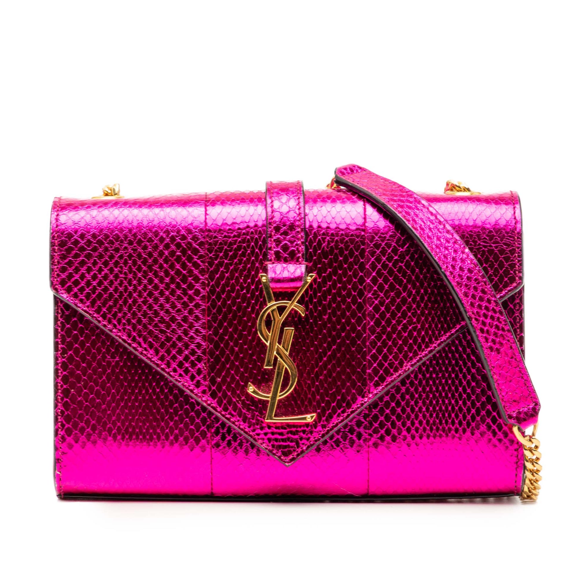 Saint Laurent Small Metallic Python Embossed Leather Monogram Envelope Bag