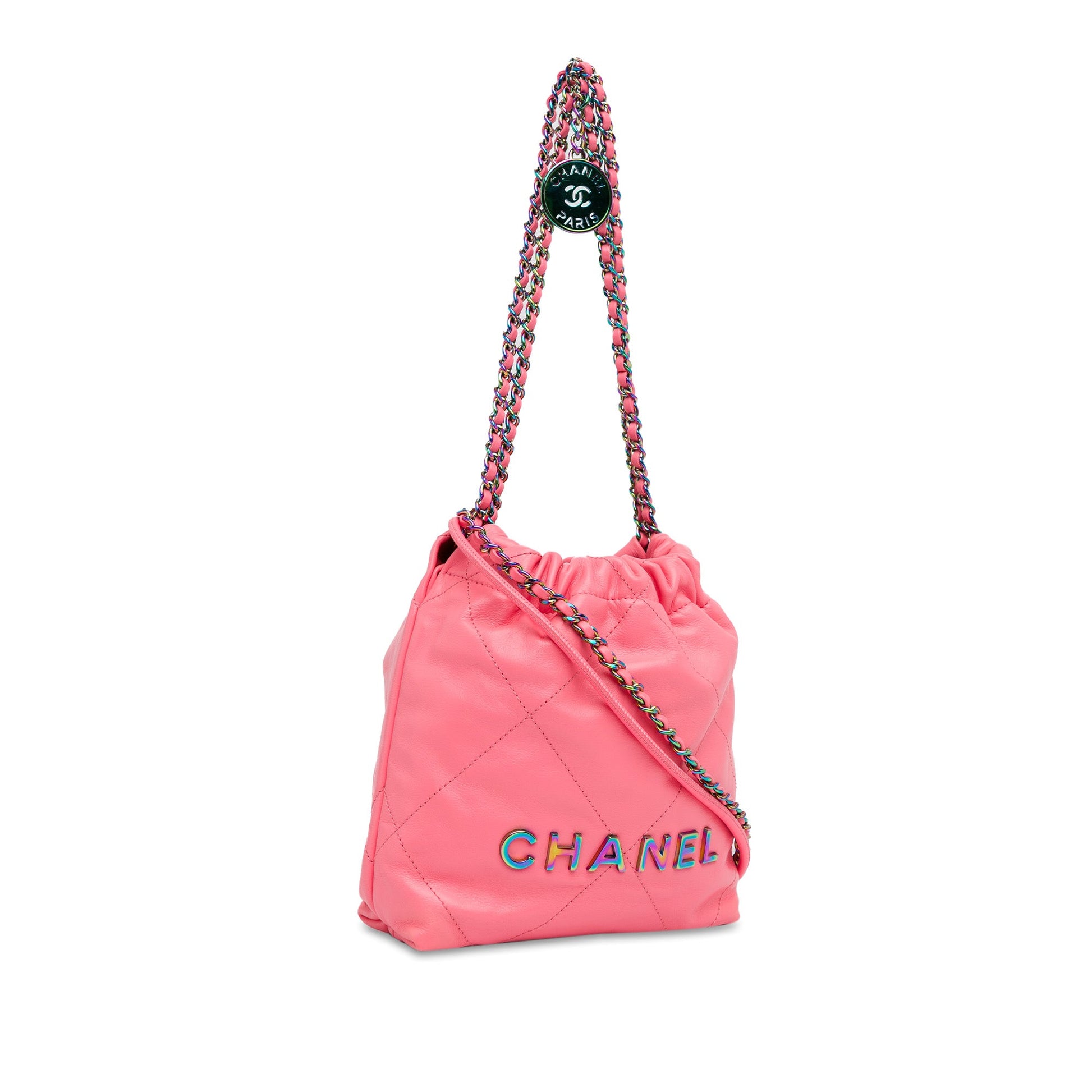 Chanel Mini Shiny Calfskin Rainbow Hardware 22 Handbag