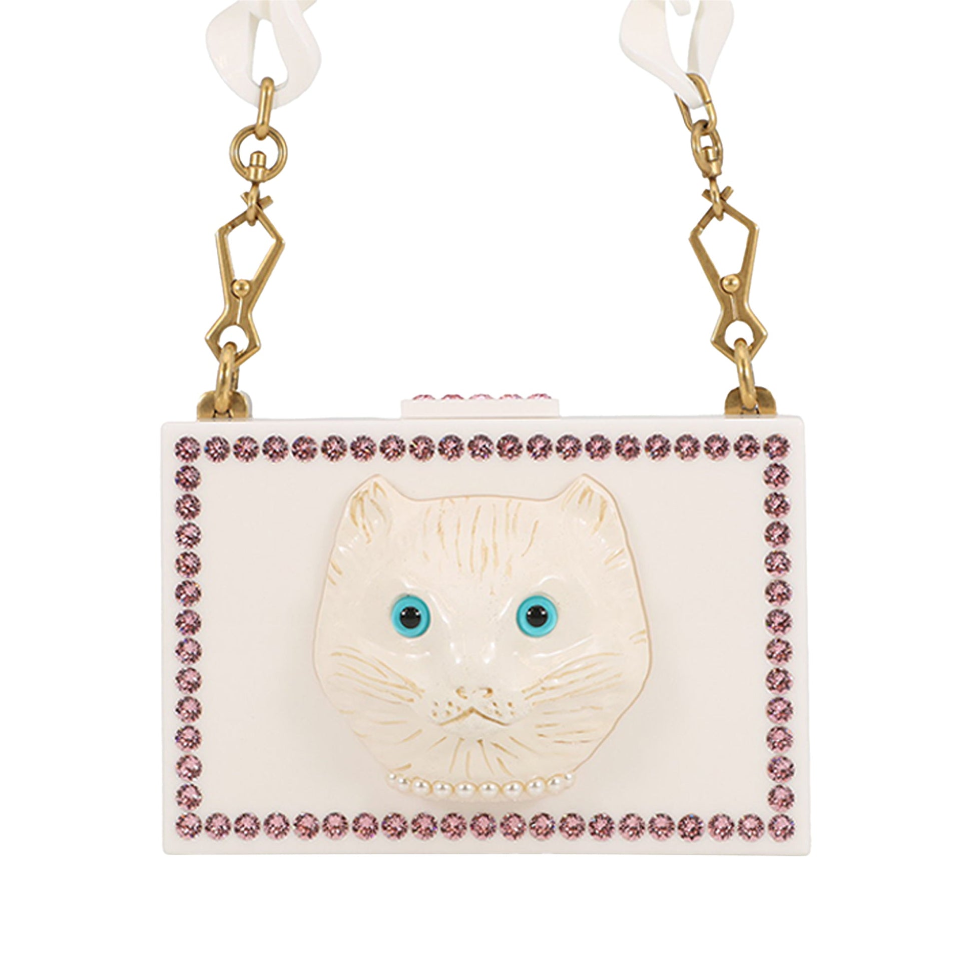 Gucci Acrylic Crystal Cat Face Box Clutch On Chain