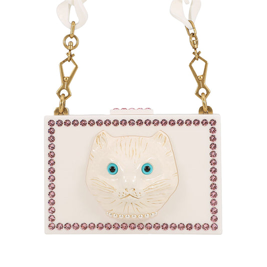 Gucci Acrylic Crystal Cat Face Box Clutch On Chain