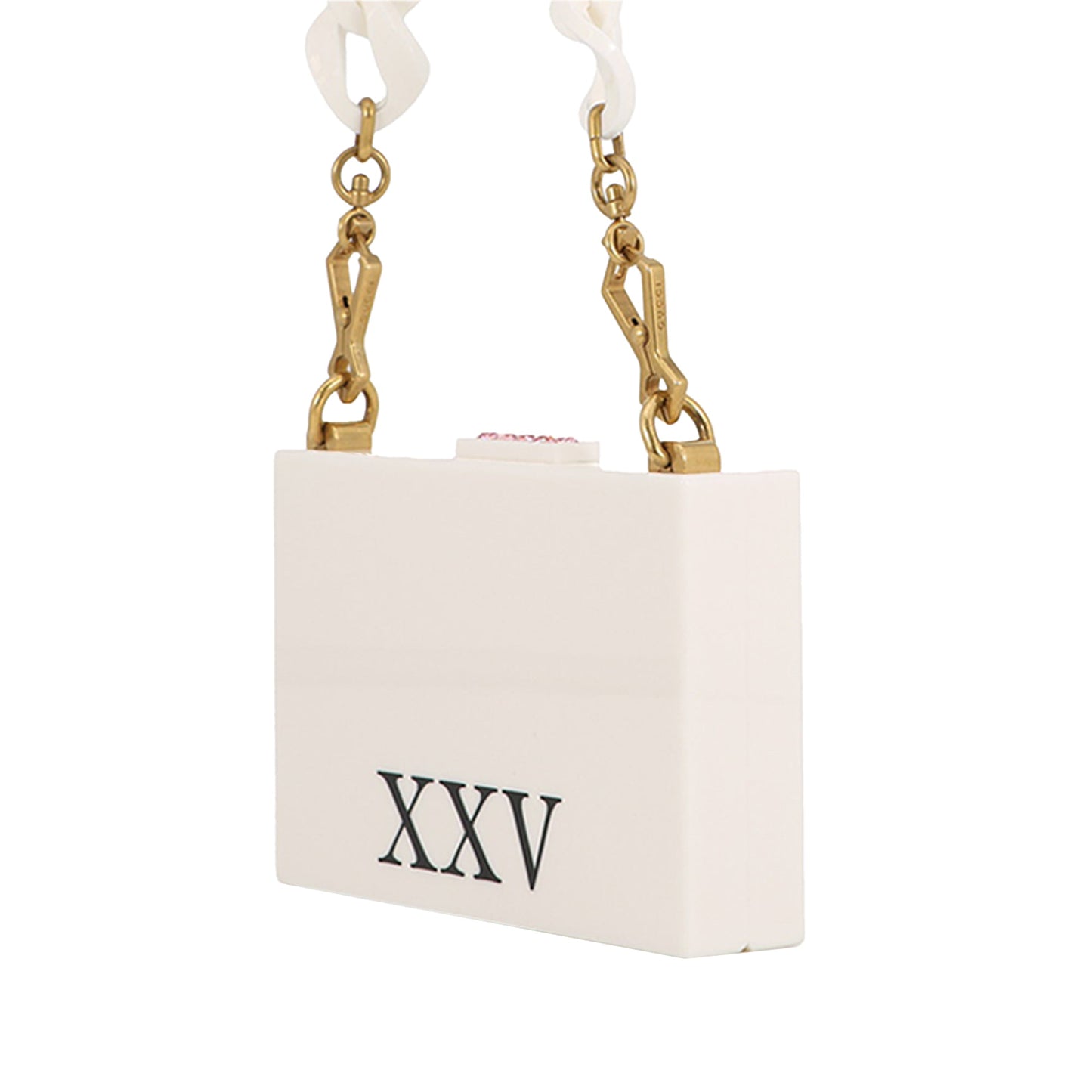 Gucci Acrylic Crystal Cat Face Box Clutch On Chain