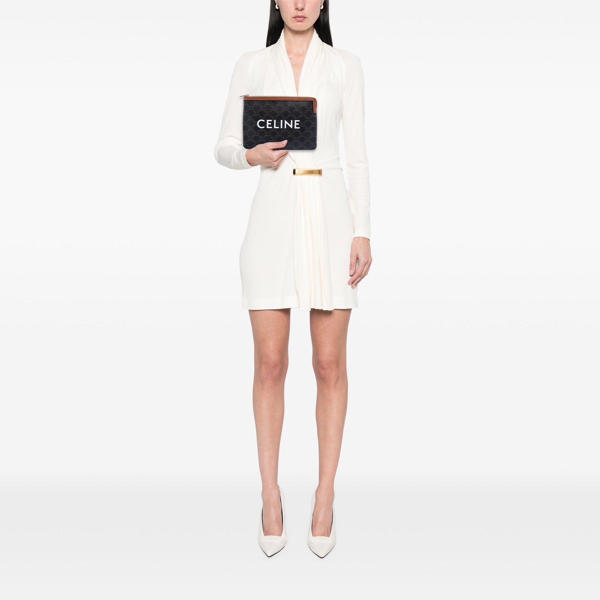 Celine Small Triomphe Coated Canvas Clutch