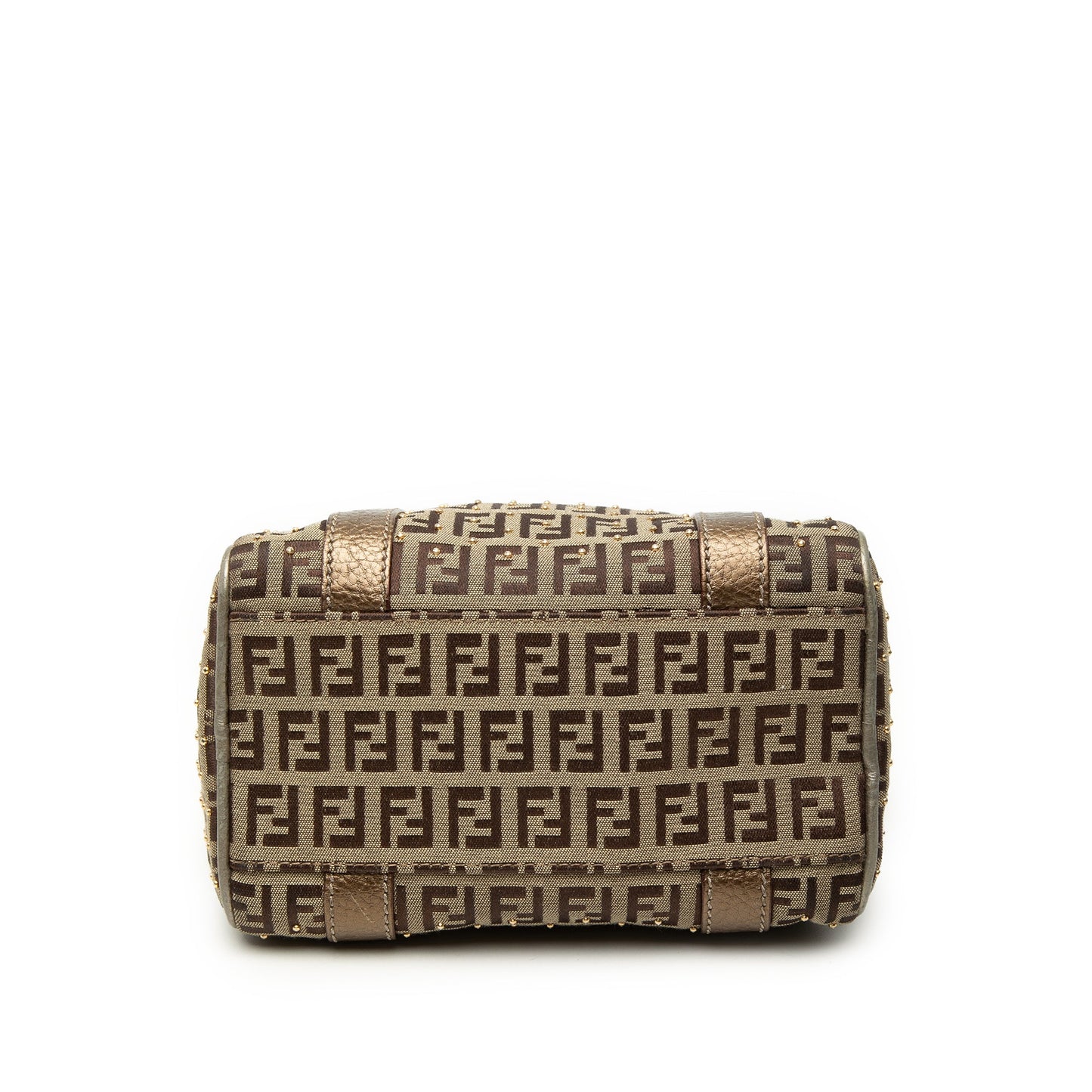 Fendi Mini Zucchino Canvas Forever Studded Bauletto Boston Bag