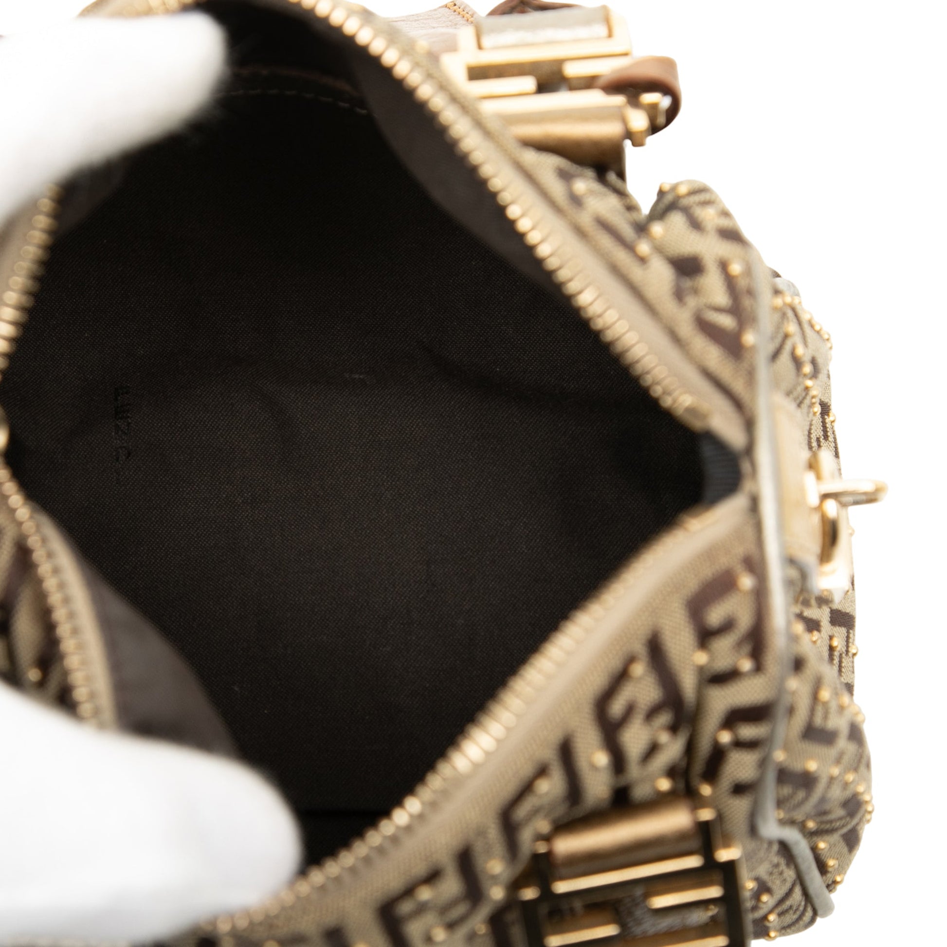 Fendi Mini Zucchino Canvas Forever Studded Bauletto Boston Bag