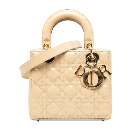 Dior Small Patent Cannage Lady Dior — Beige