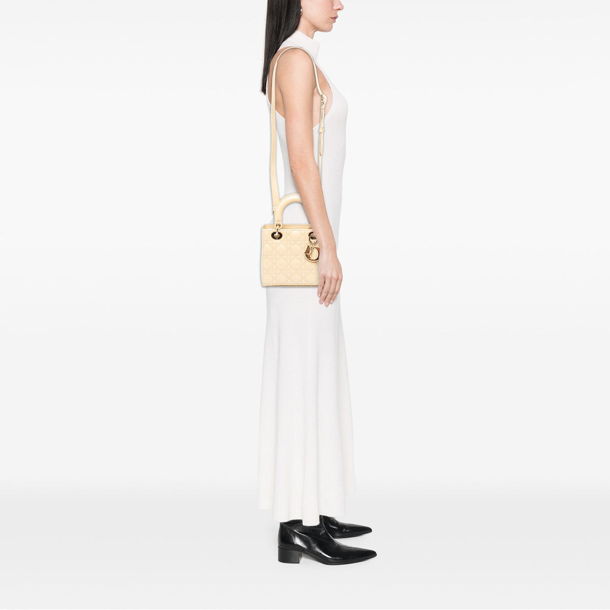 Dior Small Patent Cannage Lady Dior — Beige