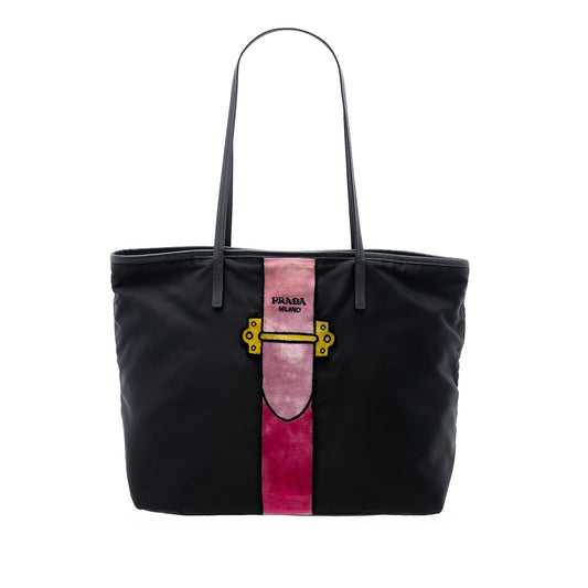 Prada Tessuto Velluto Ricamo Trompe L oeil Tote