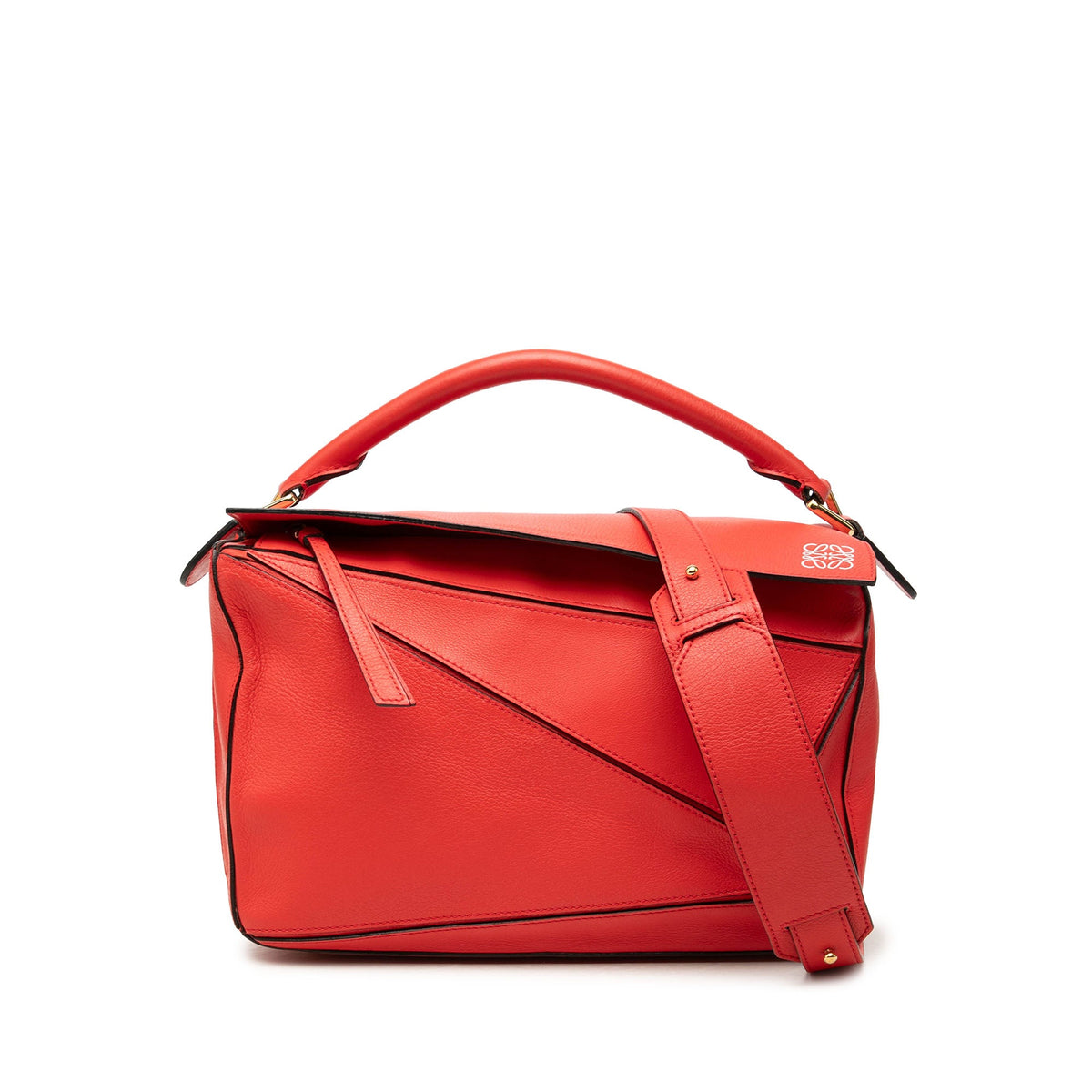 LOEWE Medium Calfskin Puzzle Satchel — Red