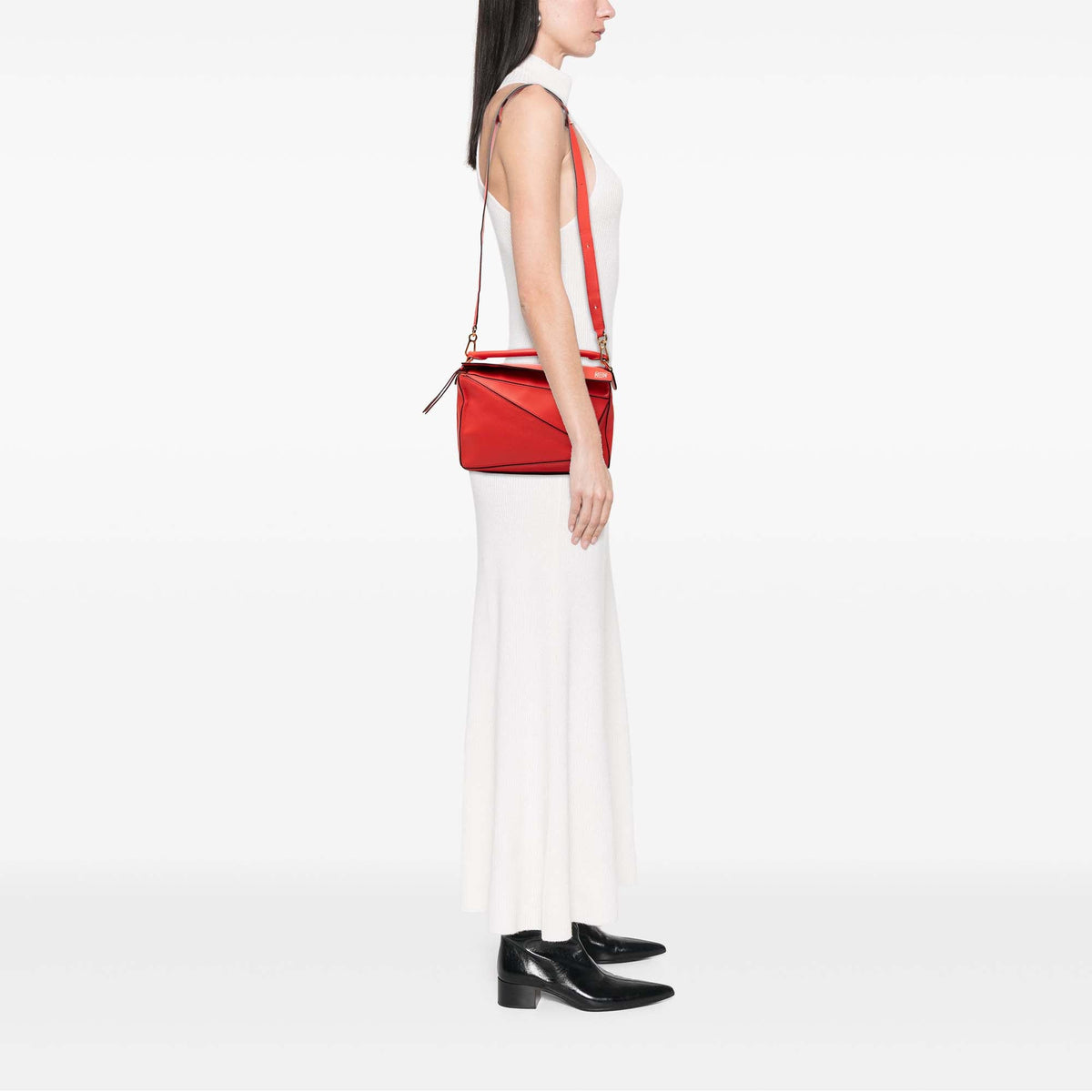 LOEWE Medium Calfskin Puzzle Satchel — Red