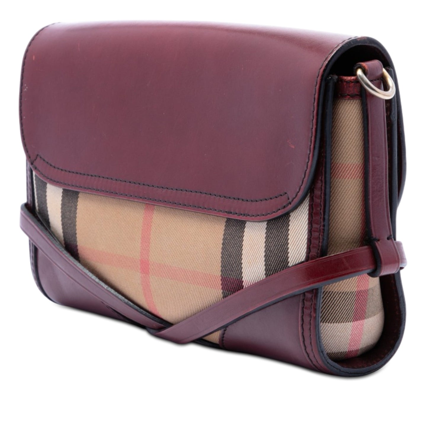 Burberry Leather and House Check Canvas Bridle Abbott Crossbody