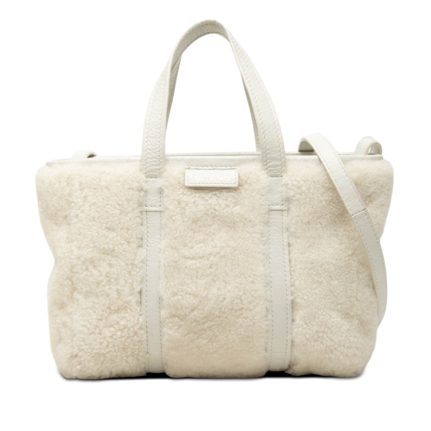 Balenciaga Small Shearling and Leather Barbes East West Shopper Tote