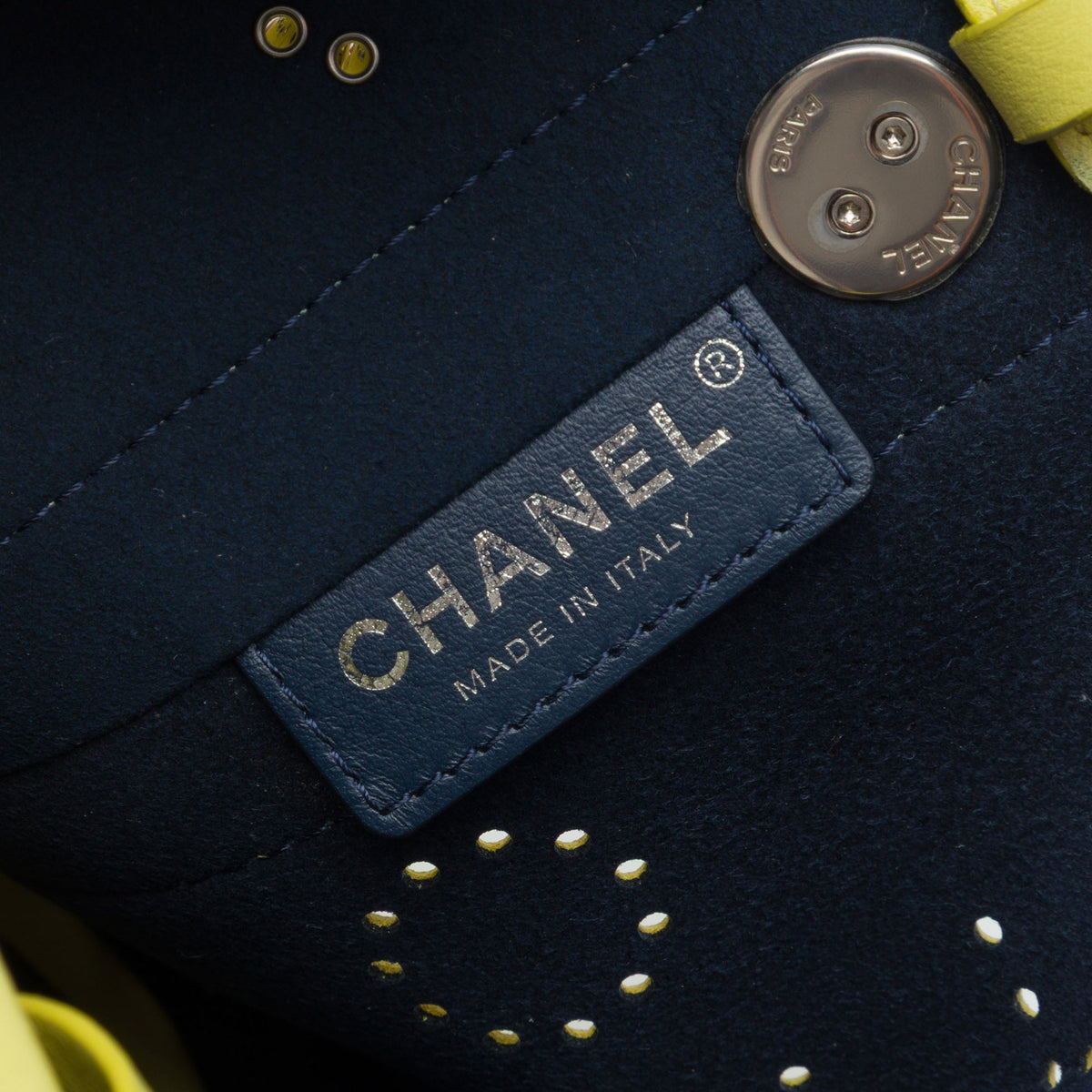 Chanel Small Perforated Calfskin Logo Eyelet Bucket Bag