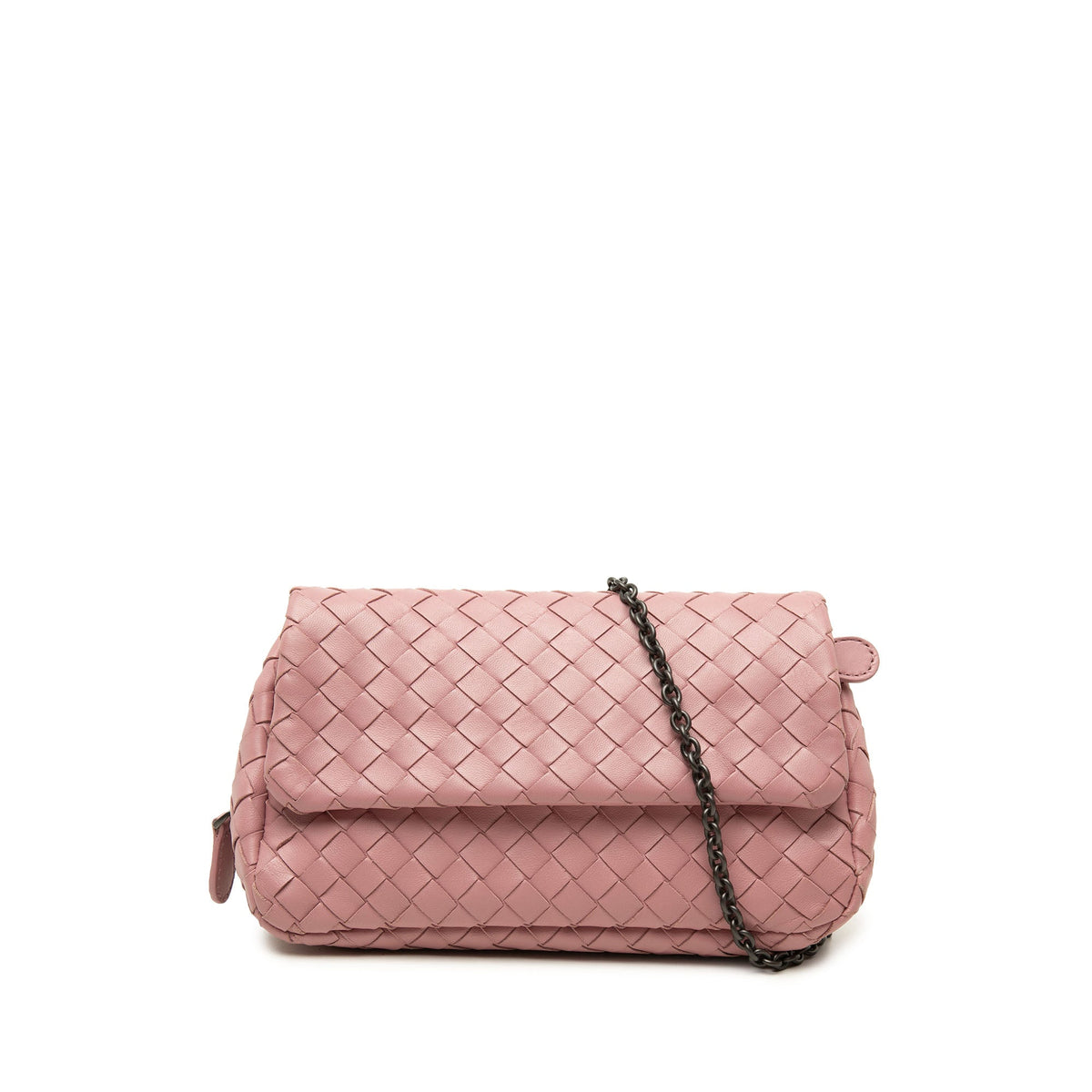 Bottega Veneta Mini Nappa Intrecciato Expandable Chain Flap Crossbody — Pink