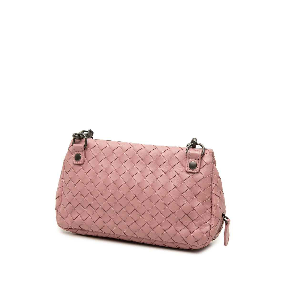 Bottega Veneta Mini Nappa Intrecciato Expandable Chain Flap Crossbody — Pink