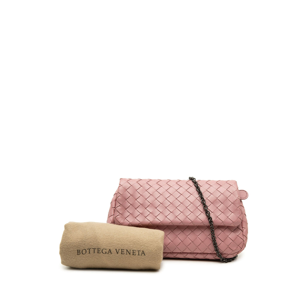 Bottega Veneta Mini Nappa Intrecciato Expandable Chain Flap Crossbody — Pink