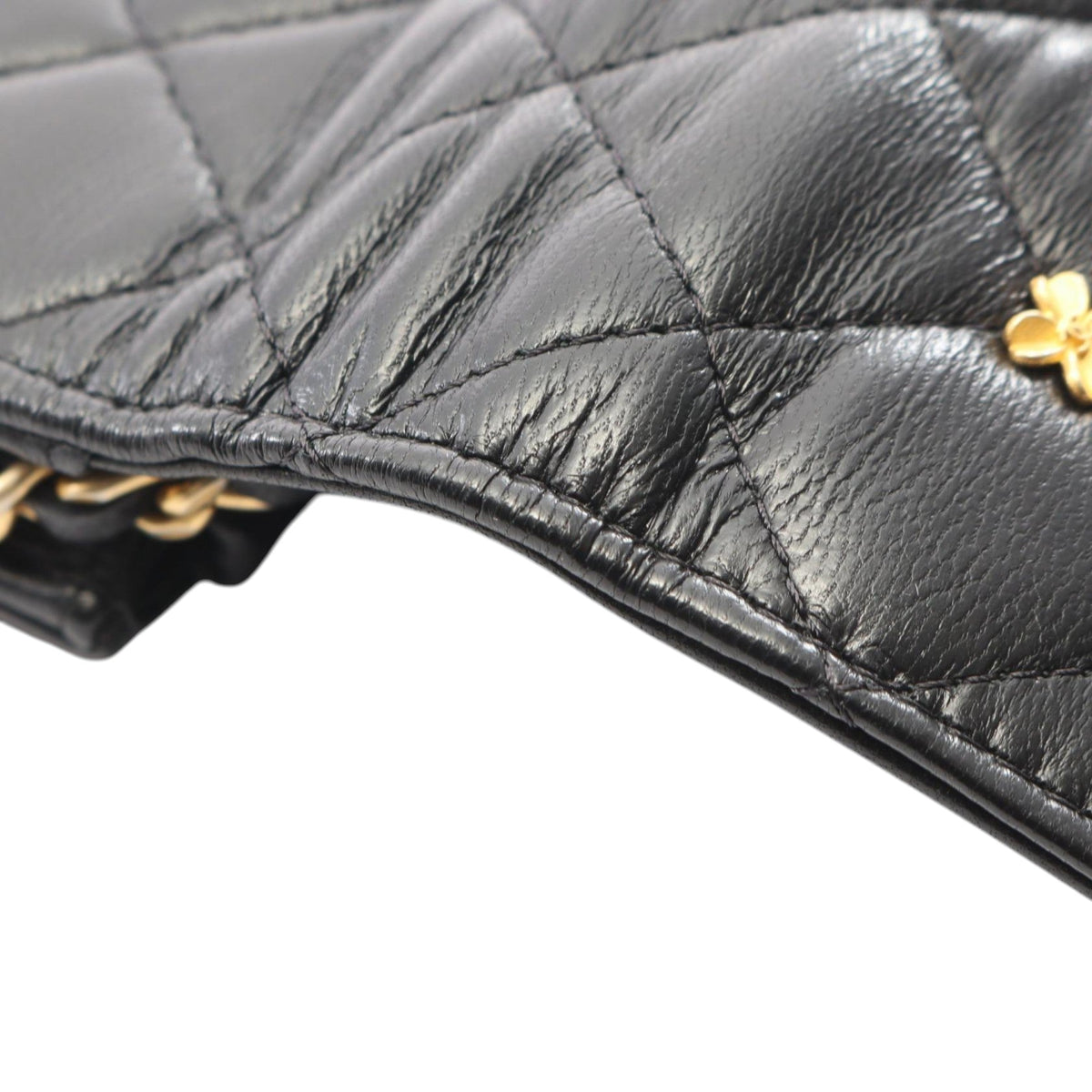Chanel CC Quilted Studded Lambskin 18K Lucky Charms Wallet On Chain — Black